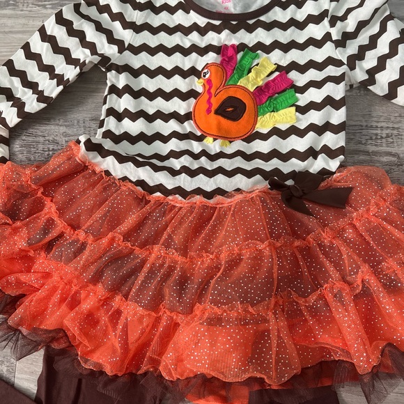 2/40 NWT NANNETTE Brown & Orange THANKSGIVING Turkey Tutu Pant Set Girls Size 6X - Picture 3 of 7